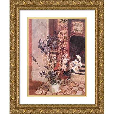 Moroccan Floral Gold Ornate Wood Framed Art Print with Double Matting by Unknown