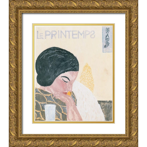 Printemps Gold Ornate Wood Framed Art Print with Double Matting by Unknown