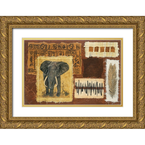 Elephant Safari Gold Ornate Wood Framed Art Print with Double Matting by Unknown