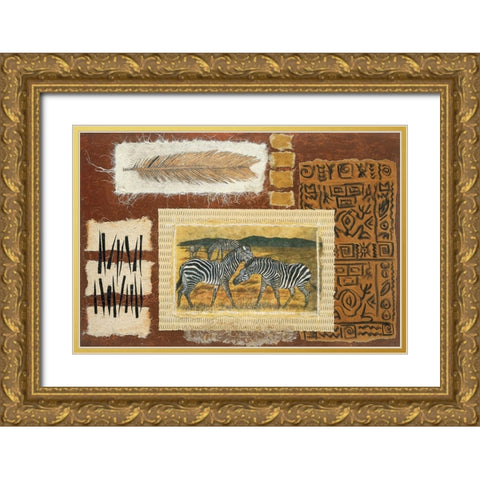 Zebra Safari Gold Ornate Wood Framed Art Print with Double Matting by Unknown