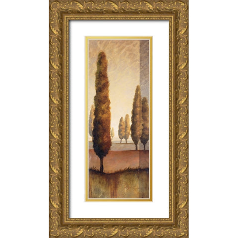 Toscany Tree Panel II Gold Ornate Wood Framed Art Print with Double Matting by Unknown