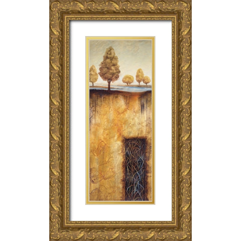 Golden Roots Panel I Gold Ornate Wood Framed Art Print with Double Matting by Unknown