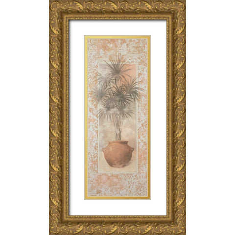 Potted Palm Panel I Gold Ornate Wood Framed Art Print with Double Matting by Unknown