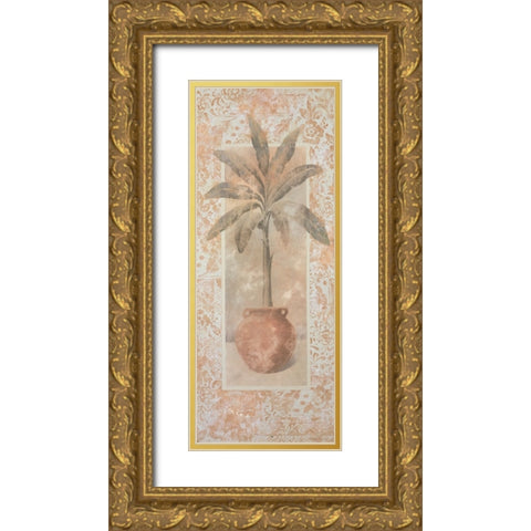 Potted Palm Panel II Gold Ornate Wood Framed Art Print with Double Matting by Unknown