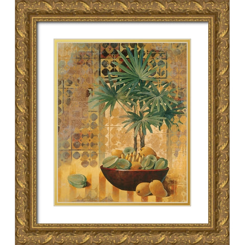 Potted Palm with Fruit I Gold Ornate Wood Framed Art Print with Double Matting by Unknown