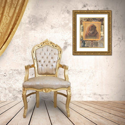Lion Stamp Gold Ornate Wood Framed Art Print with Double Matting by Unknown