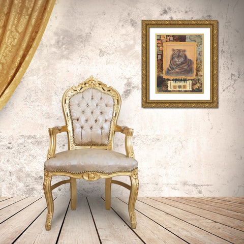 Tiger Stamp Gold Ornate Wood Framed Art Print with Double Matting by Unknown
