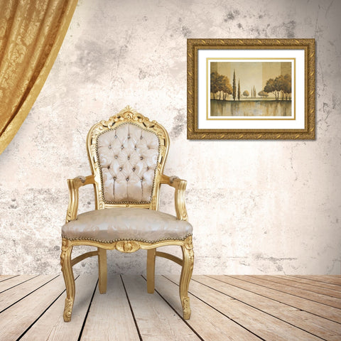 Golden Trees Gold Ornate Wood Framed Art Print with Double Matting by Unknown