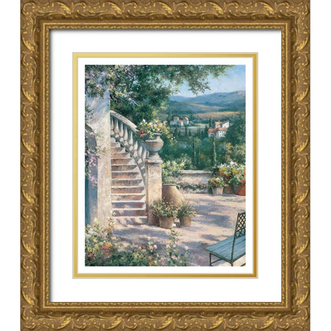 Toscany Staircase Gold Ornate Wood Framed Art Print with Double Matting by Unknown