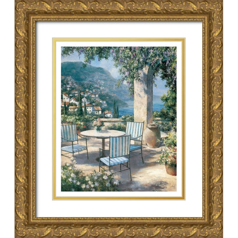 Toscany Patio Gold Ornate Wood Framed Art Print with Double Matting by Unknown