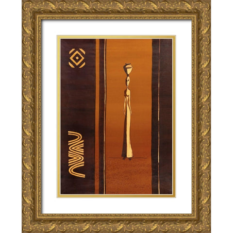 African Doll Gold Ornate Wood Framed Art Print with Double Matting by Unknown