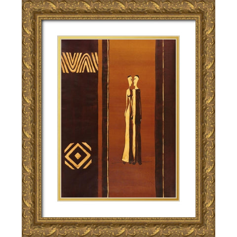 African Couple Gold Ornate Wood Framed Art Print with Double Matting by Unknown