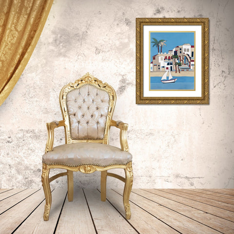 Seaside Village II Gold Ornate Wood Framed Art Print with Double Matting by Unknown