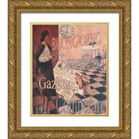Buongiorno - 1921 Gold Ornate Wood Framed Art Print with Double Matting by Unknown