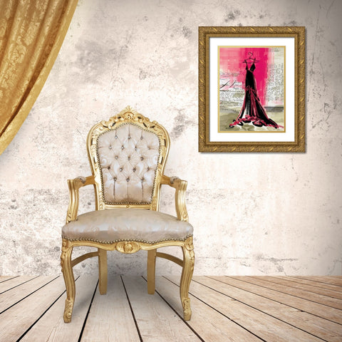 The Black Dress Gold Ornate Wood Framed Art Print with Double Matting by Unknown