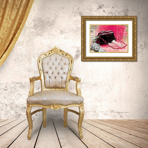 Purse and Gloves Gold Ornate Wood Framed Art Print with Double Matting by Unknown