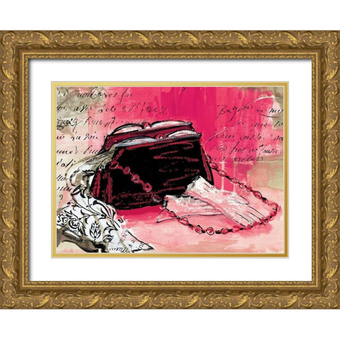 Purse and Gloves Gold Ornate Wood Framed Art Print with Double Matting by Unknown