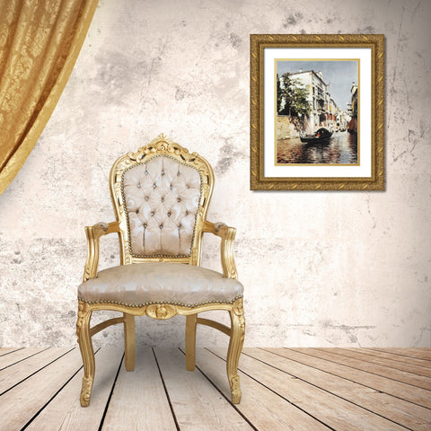 venetian Gondola Gold Ornate Wood Framed Art Print with Double Matting by Unknown