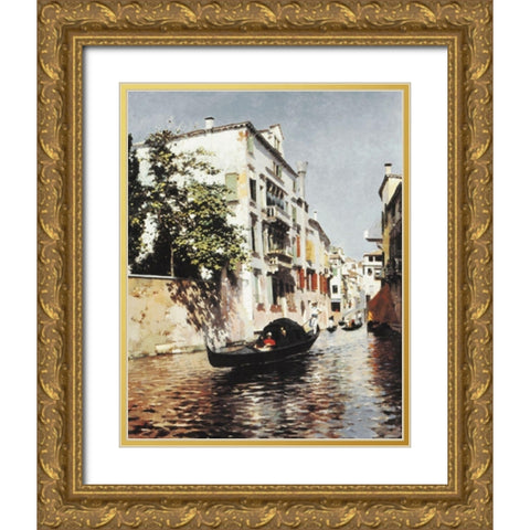 venetian Gondola Gold Ornate Wood Framed Art Print with Double Matting by Unknown