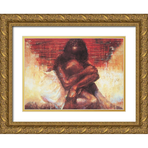 Abstract Embrace Gold Ornate Wood Framed Art Print with Double Matting by Unknown