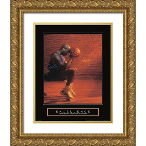 Excellence - Basketball Gold Ornate Wood Framed Art Print with Double Matting by Frontline