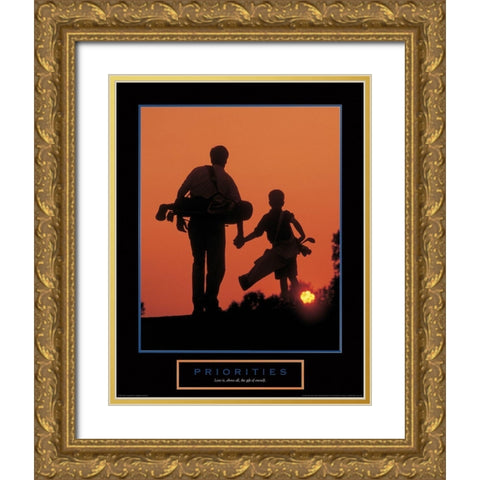 Priorities - Father and Son Golfing Gold Ornate Wood Framed Art Print with Double Matting by Unknown