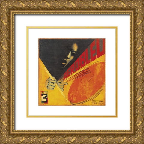 Aerobleu III Gold Ornate Wood Framed Art Print with Double Matting by Unknown