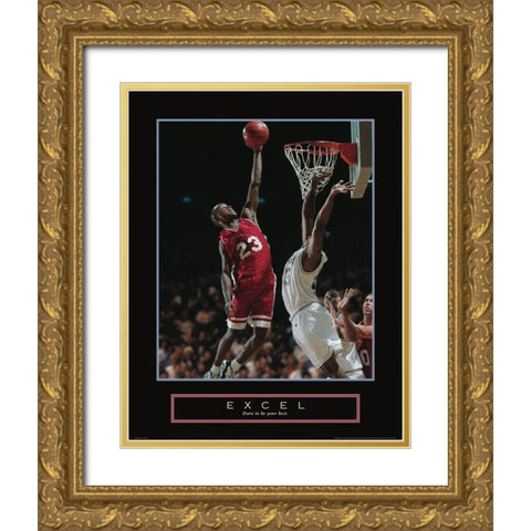 Excel - Basketball Gold Ornate Wood Framed Art Print with Double Matting by Frontline