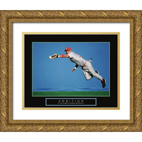 Ambition - Baseball Gold Ornate Wood Framed Art Print with Double Matting by Frontline