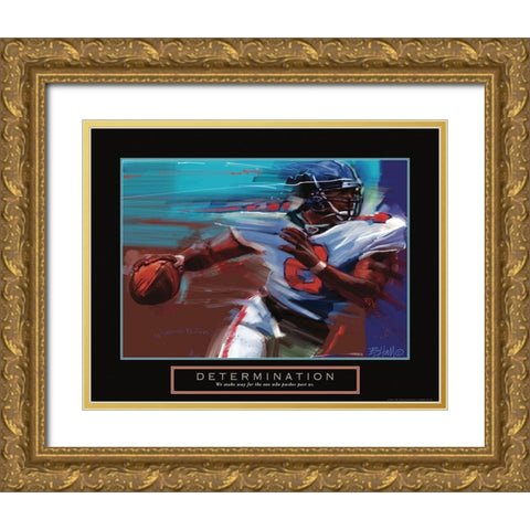 Determination - Football Gold Ornate Wood Framed Art Print with Double Matting by Frontline