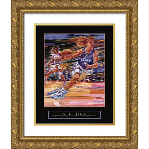 Victory - Girls Basketball Gold Ornate Wood Framed Art Print with Double Matting by Frontline