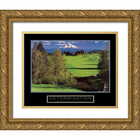 Determination - Golf Gold Ornate Wood Framed Art Print with Double Matting by Frontline