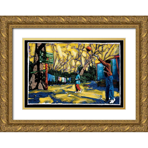 Hoops Gold Ornate Wood Framed Art Print with Double Matting by Unknown