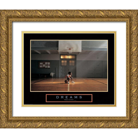 Dreams - Basketball Gold Ornate Wood Framed Art Print with Double Matting by Unknown