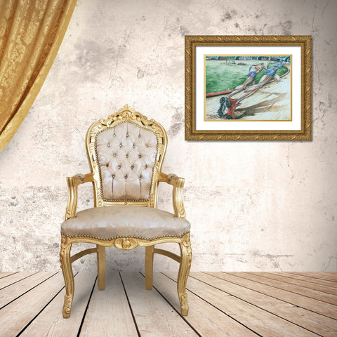 100 Yard Dash Gold Ornate Wood Framed Art Print with Double Matting by Unknown