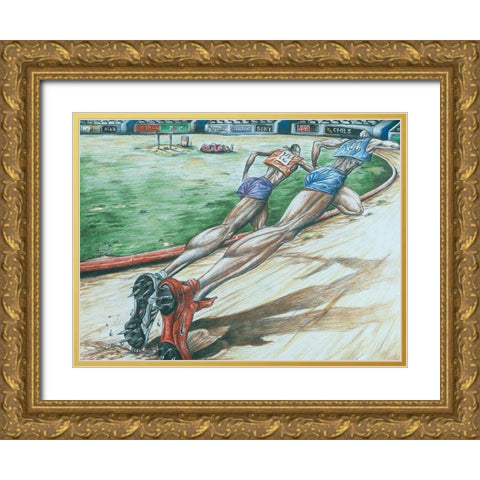 100 Yard Dash Gold Ornate Wood Framed Art Print with Double Matting by Unknown