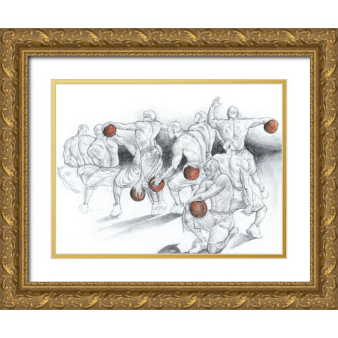Basketball Study Gold Ornate Wood Framed Art Print with Double Matting by Unknown