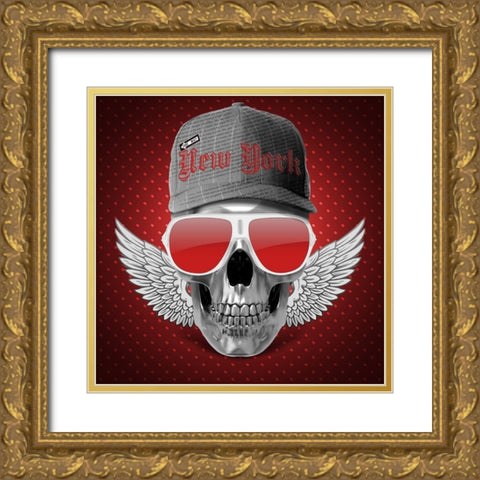 Red Skull NY Gold Ornate Wood Framed Art Print with Double Matting by Braun Studio
