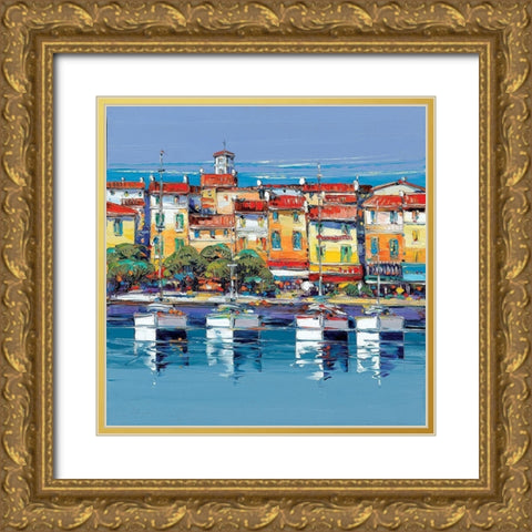 Vue de Cassis Gold Ornate Wood Framed Art Print with Double Matting by Corbiere