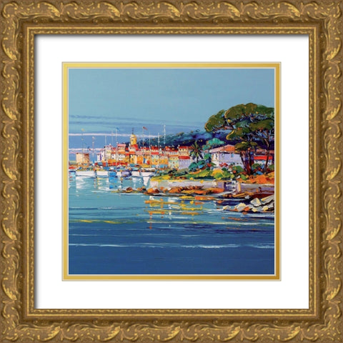 La baie de St.Tropez Gold Ornate Wood Framed Art Print with Double Matting by Corbiere