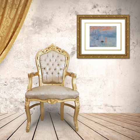 Impression, soleil levant Gold Ornate Wood Framed Art Print with Double Matting by Monet, Claude
