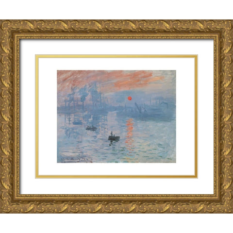Impression, soleil levant Gold Ornate Wood Framed Art Print with Double Matting by Monet, Claude