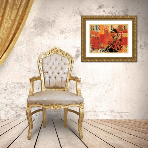 Jazz II Gold Ornate Wood Framed Art Print with Double Matting by Vieux, Thierry