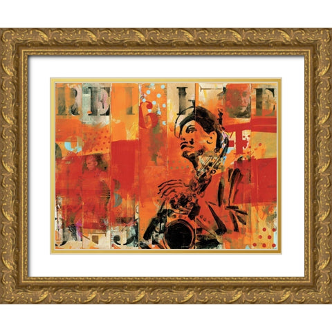 Jazz II Gold Ornate Wood Framed Art Print with Double Matting by Vieux, Thierry