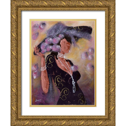 Elegantes aux perles II Gold Ornate Wood Framed Art Print with Double Matting by Johanna