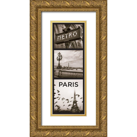 City Paris Gold Ornate Wood Framed Art Print with Double Matting by Braun Studio