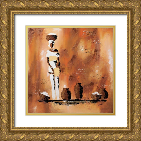 Maman et moi I Gold Ornate Wood Framed Art Print with Double Matting by Johanna