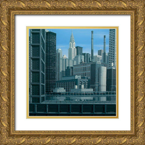 Blue Chrysler composition Gold Ornate Wood Framed Art Print with Double Matting by Peyret, Eric