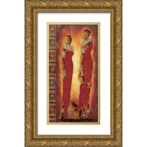 Femmes massai Gold Ornate Wood Framed Art Print with Double Matting by Johanna
