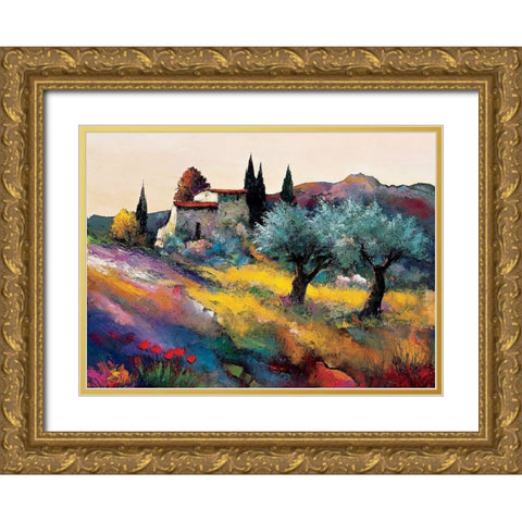Le mas sur la colline Gold Ornate Wood Framed Art Print with Double Matting by Keiflin, Roger